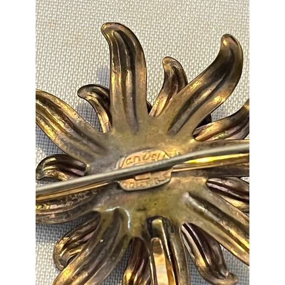 Signed Van Dell 1/20 12K Gold Filled Flower Pin Brooch Rose Yellow Blue Stone - Picture 3 of 3